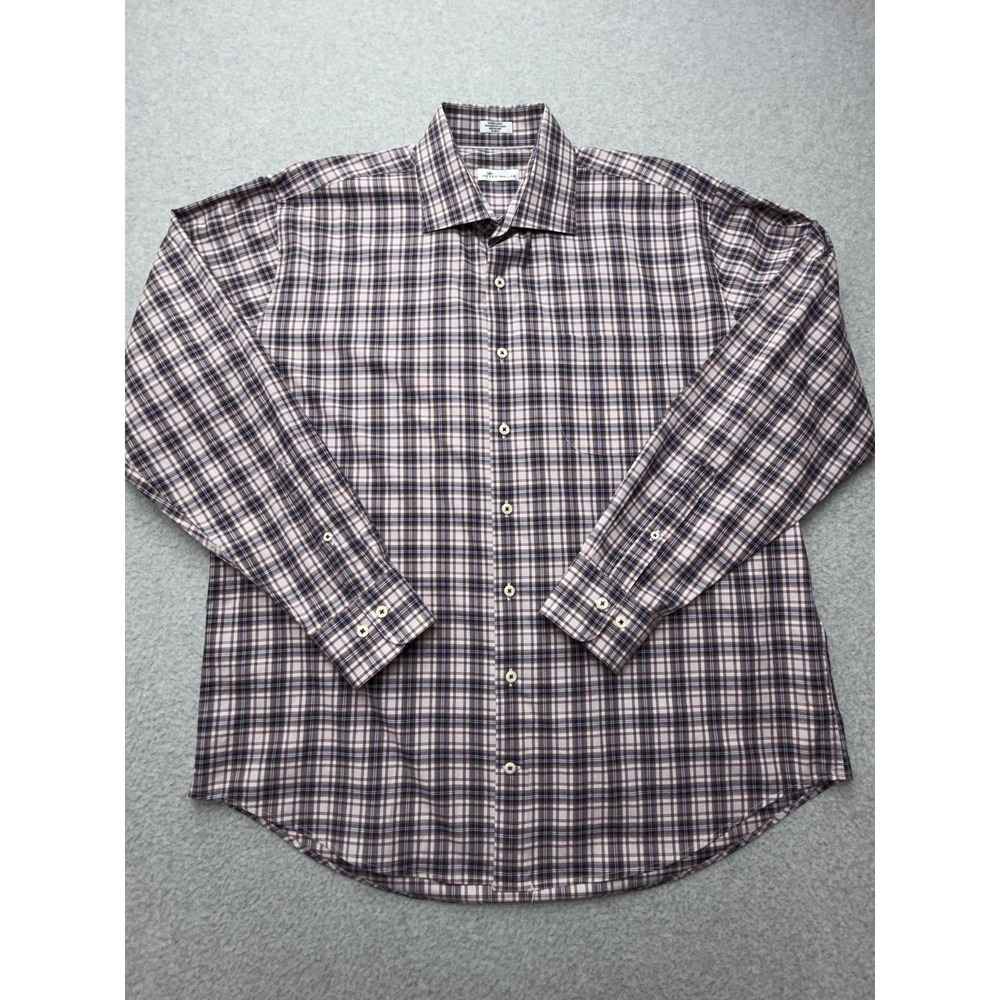 Peter Millar Dress Shirt Mens XL Multicolor Plaid Stretch Cotton Long‎ Sleeve